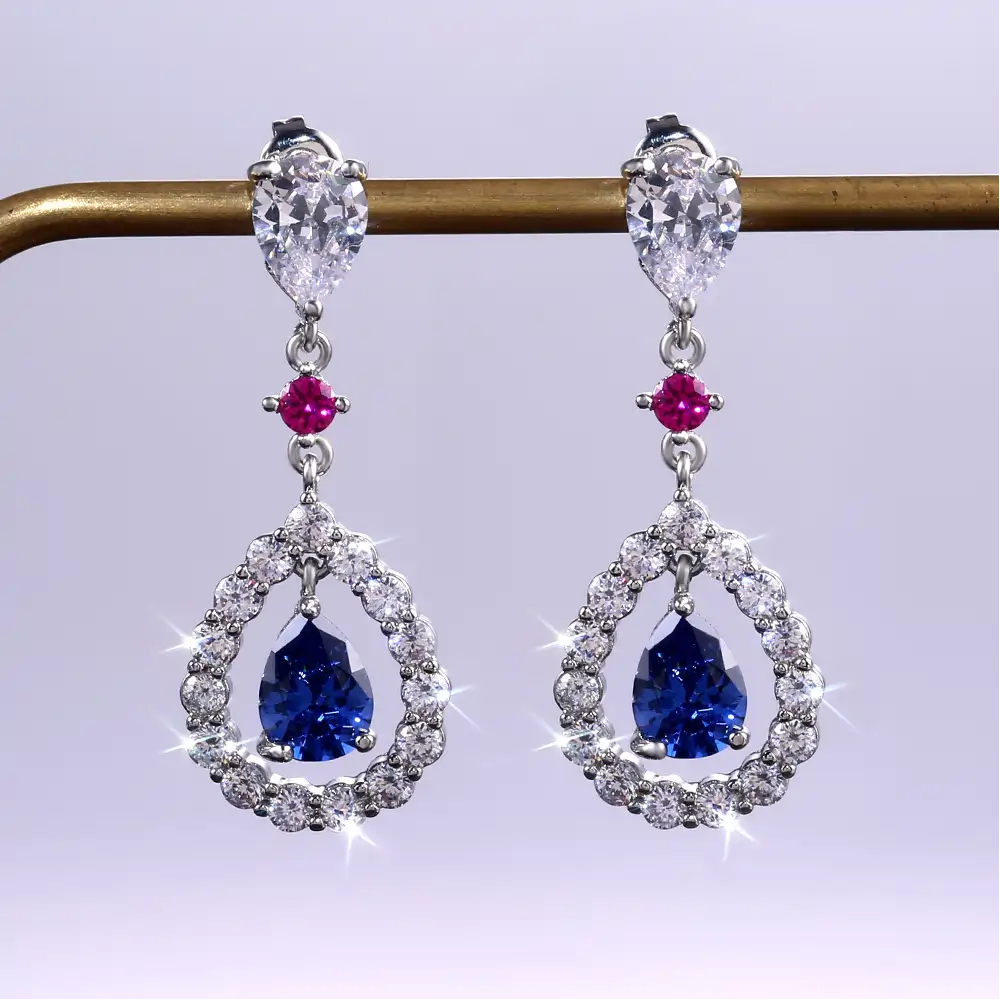 Blue Zircon Drop Earrings