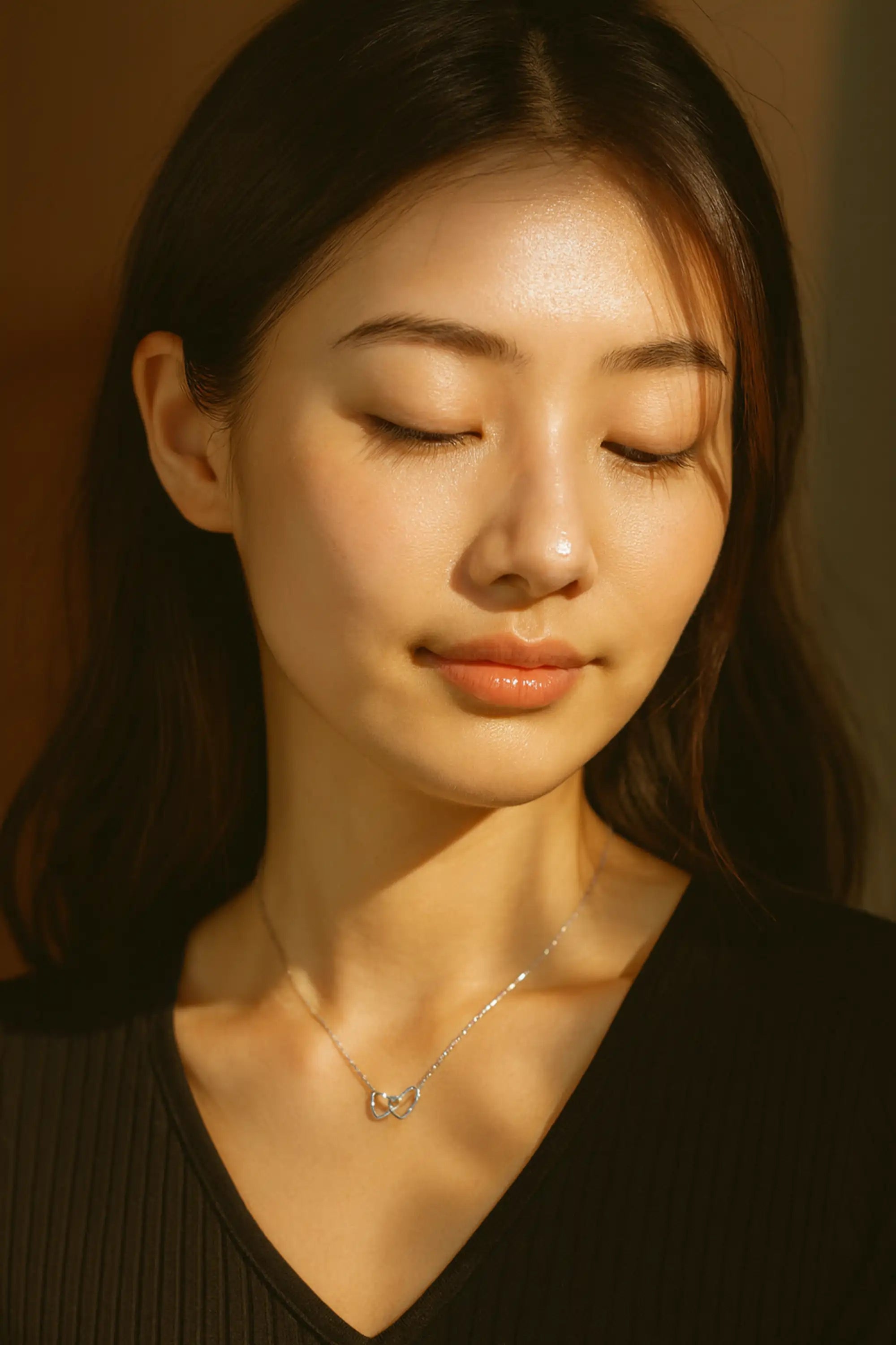 Double Heart Peach Necklace