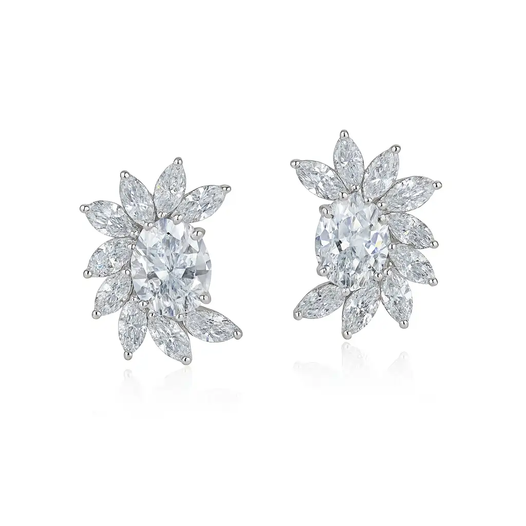 Flower CZ Stud Earrings for Women