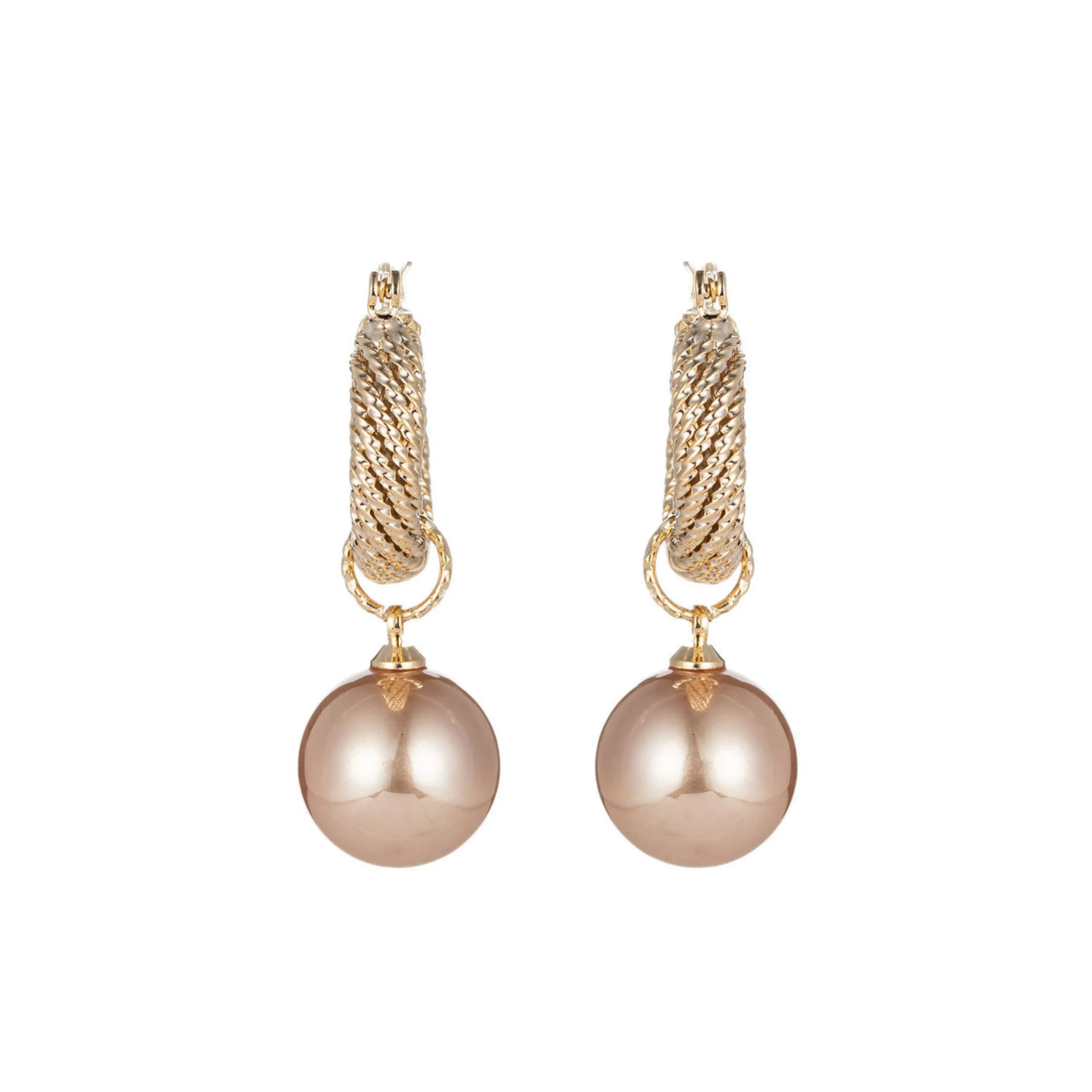 Opulent Champagne Pearl Hoop Earrings