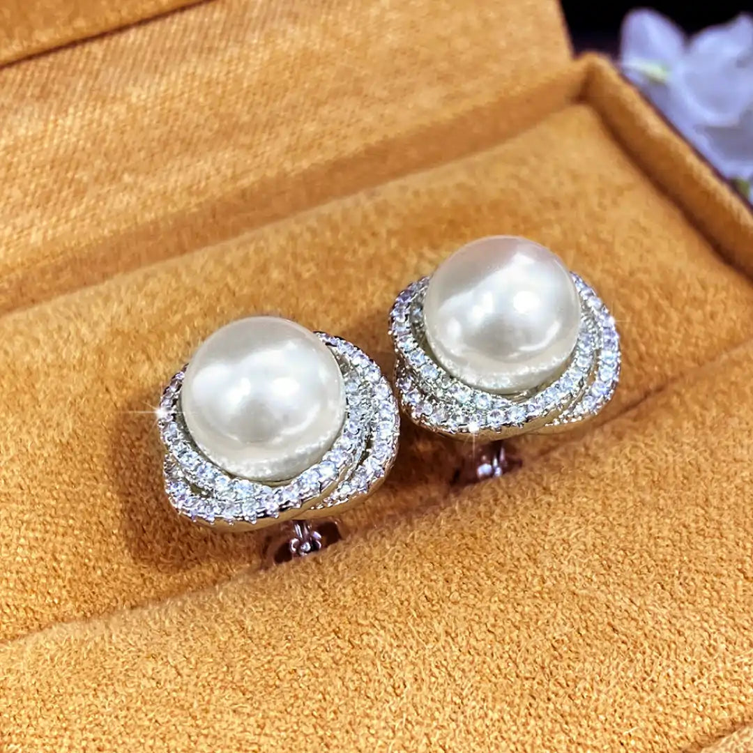 925 Silver Plated Cubic Zirconia Pearl Stud Earrings