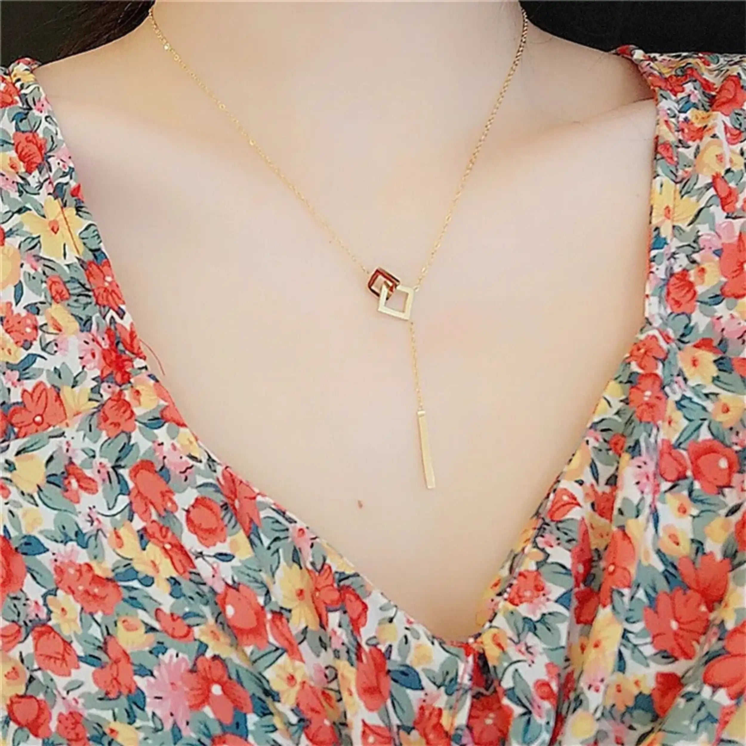 Gold Geometric Y-Shaped Tassel Necklace