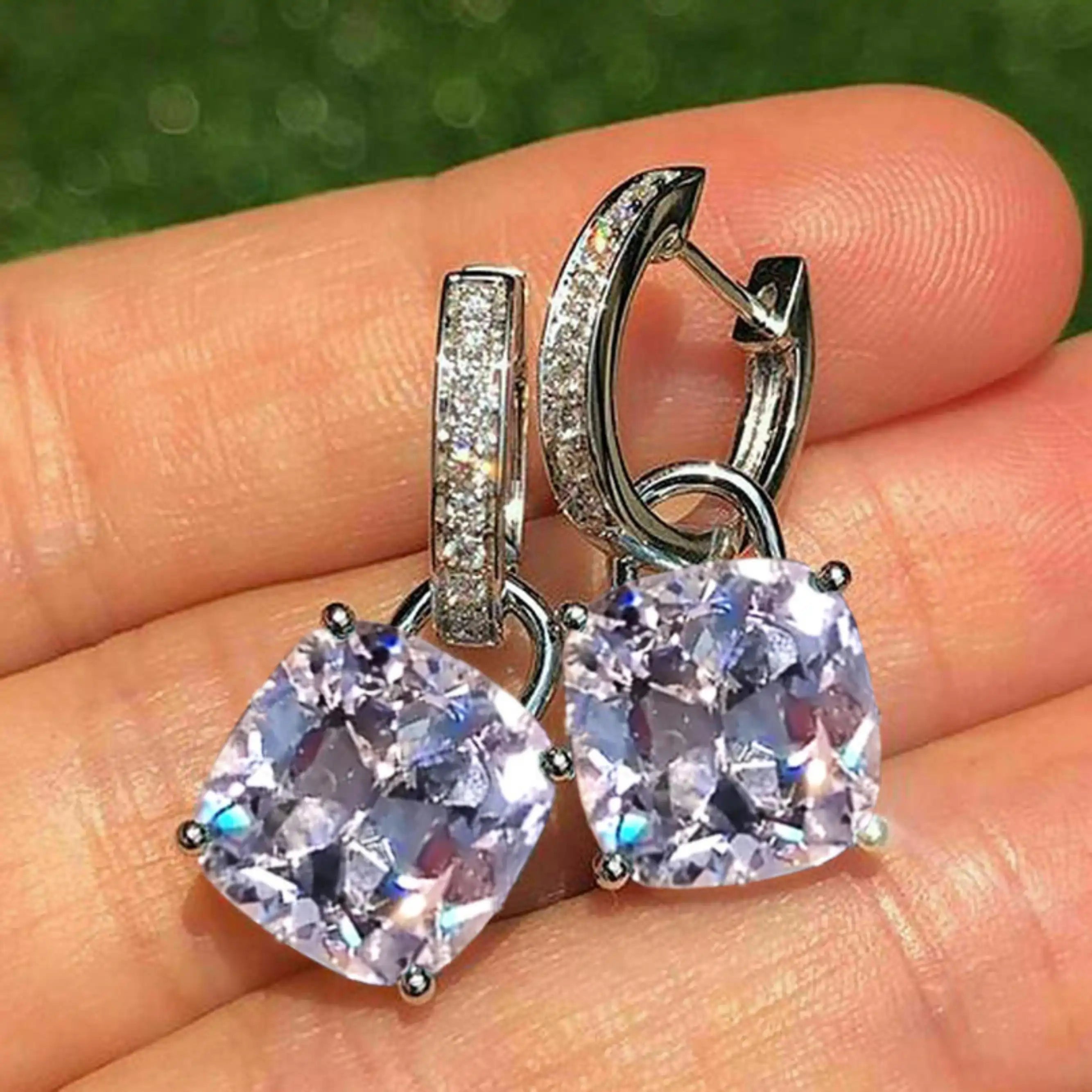 Classic Silver Plated Pave Cubic Zircon Drop Earrings