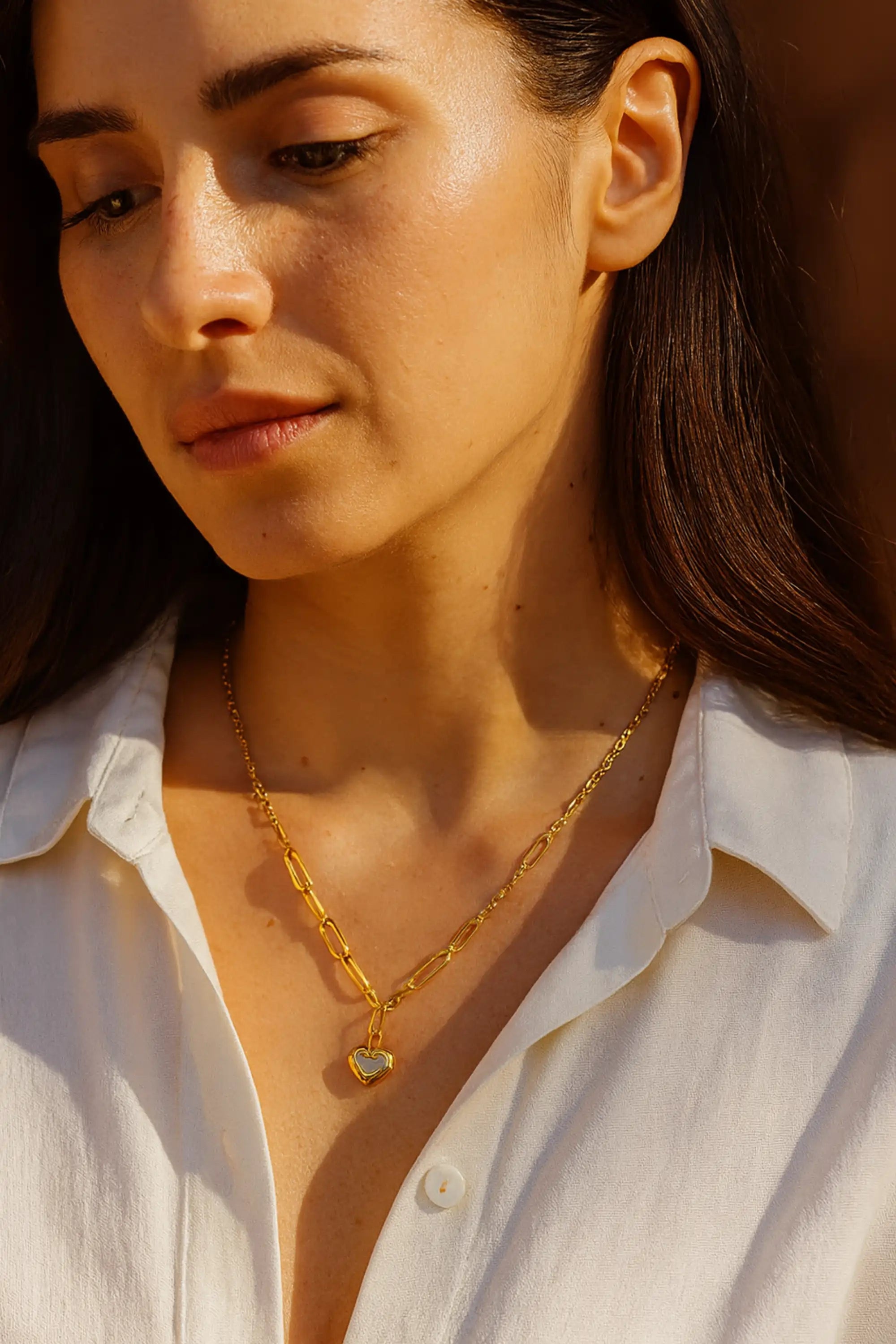 Titanium Steel Shell Heart Retro Sweater Necklace