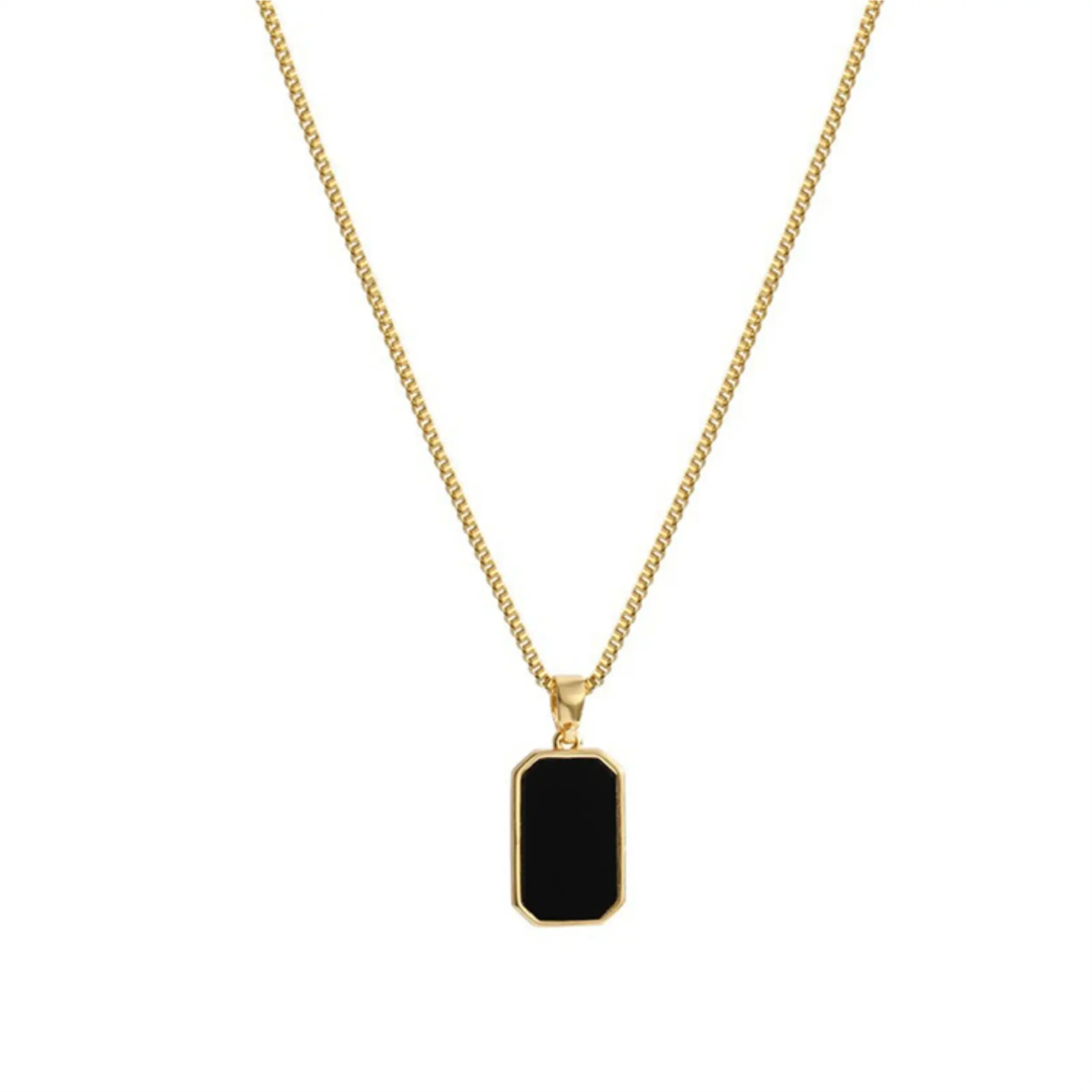 18K Gold Black Enamel Rectangle Necklace