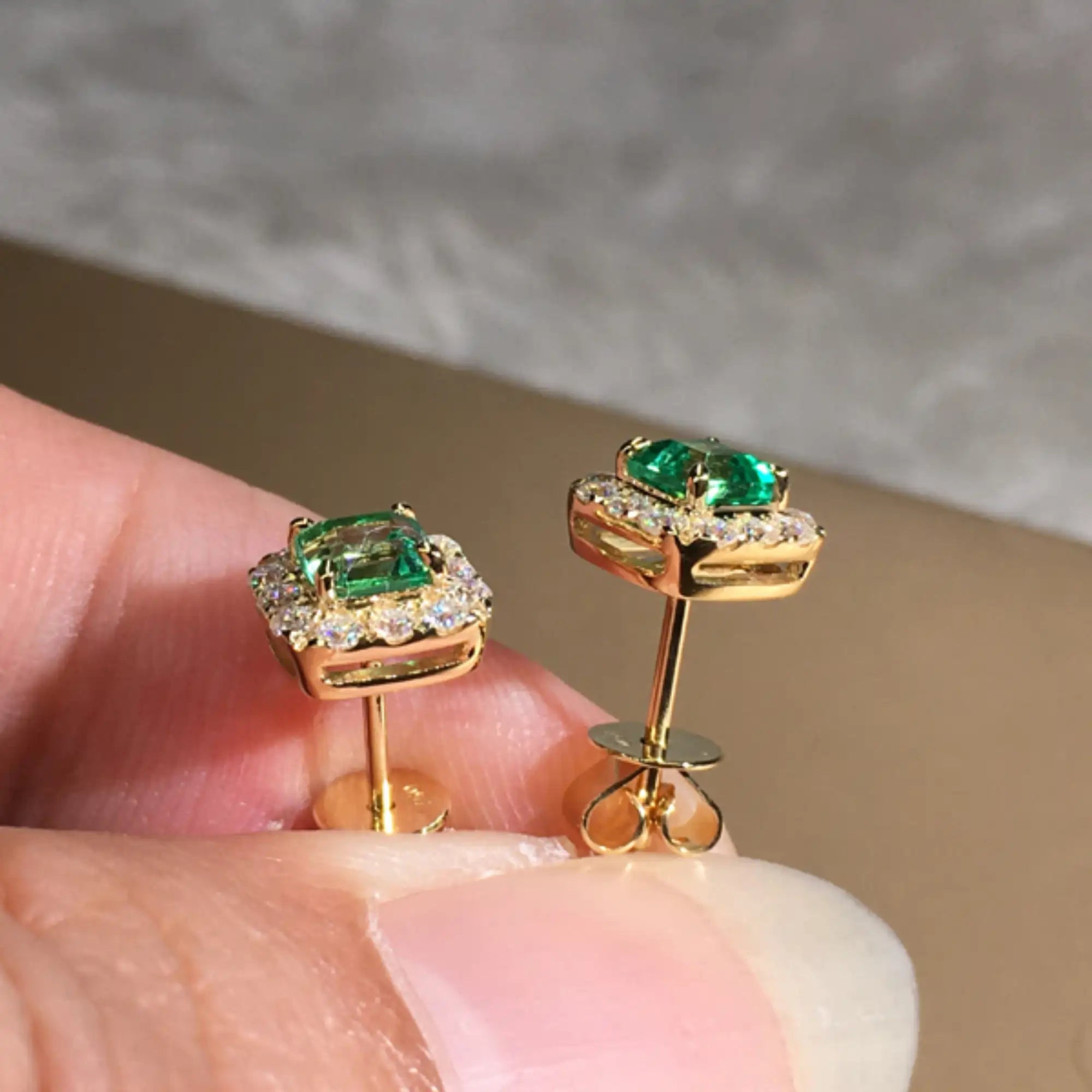 18K Gold Green CZ Stud Earrings