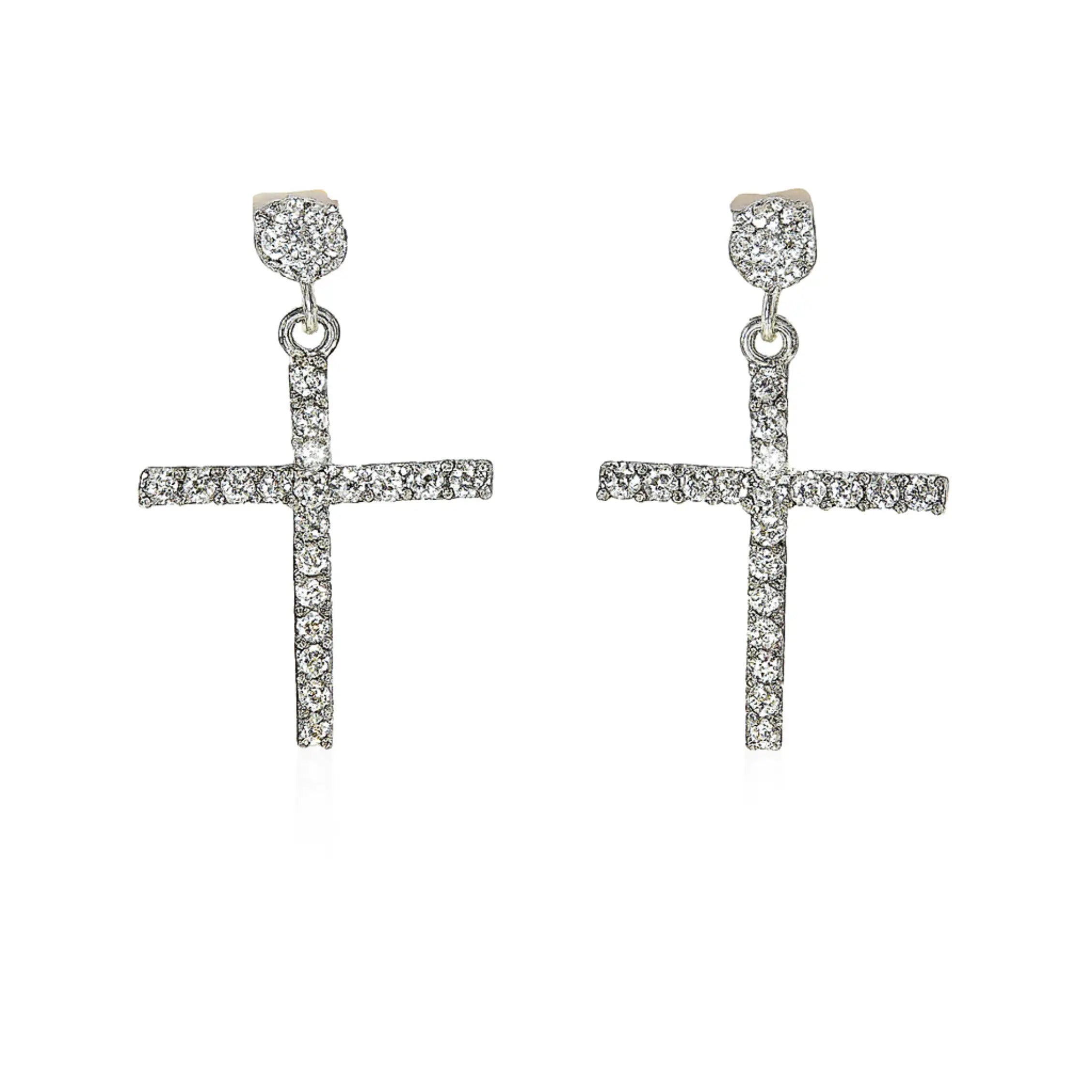 Punk Cross CZ Drop Earrings for Men and Women