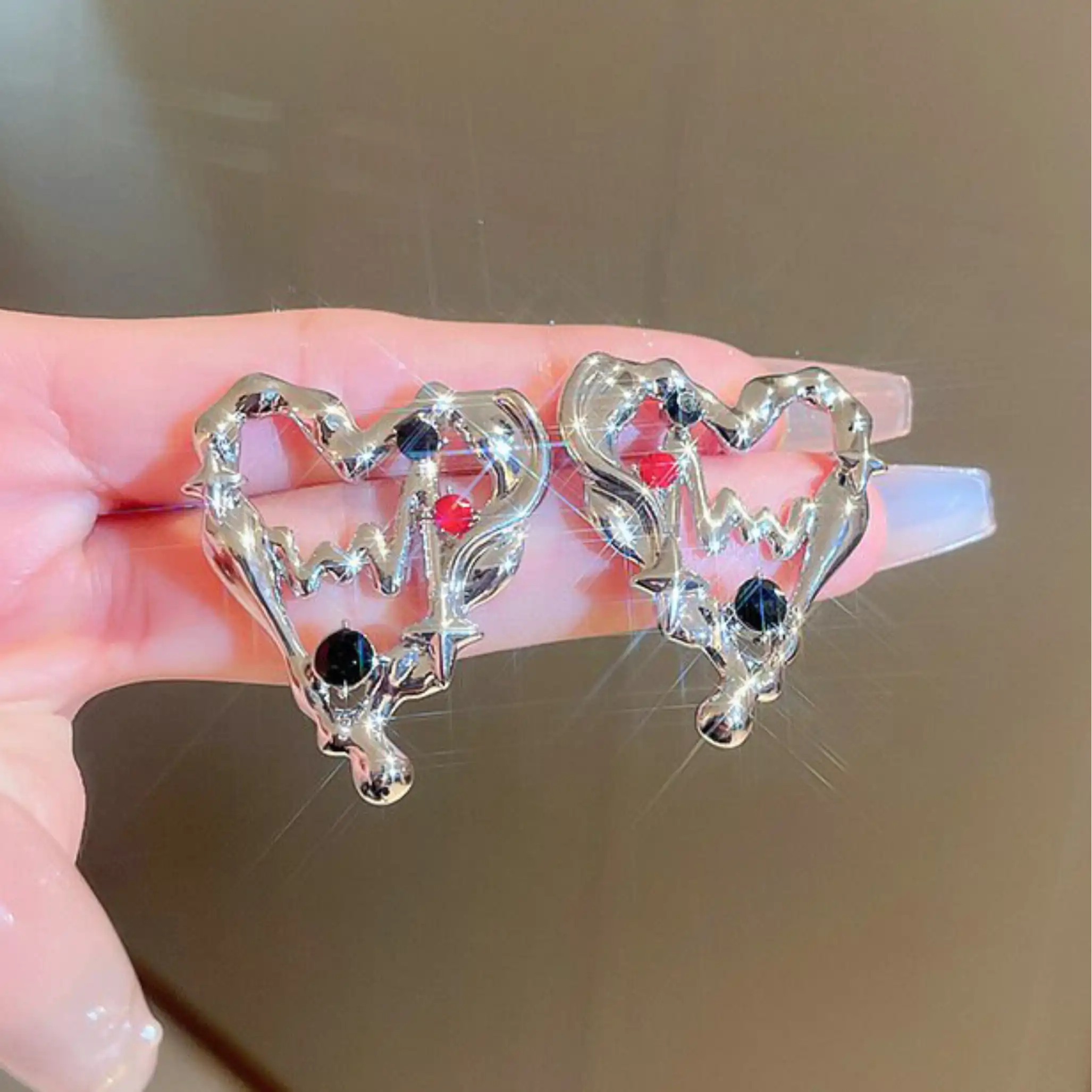 S925 Silver Heart CZ Hollow Stud Earrings