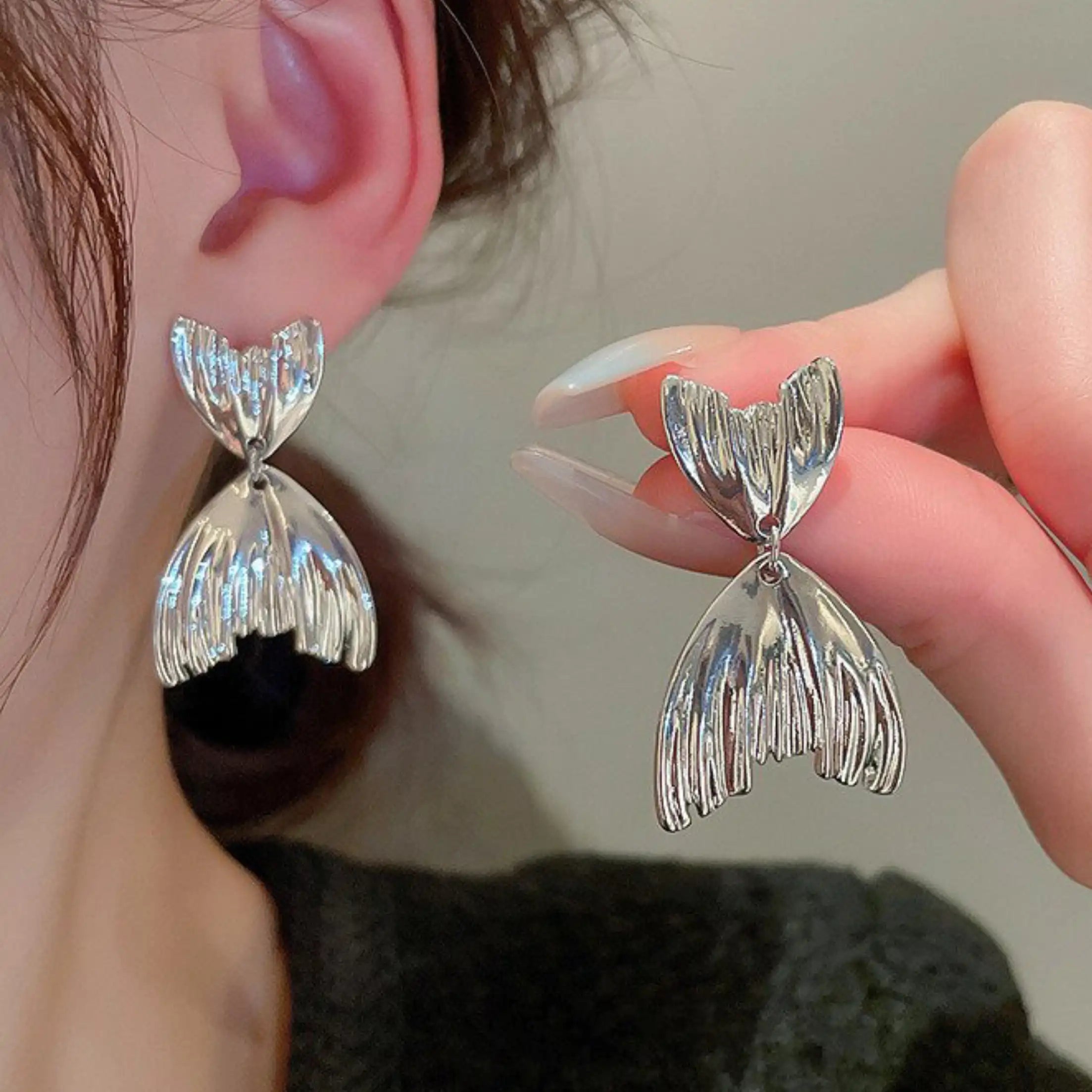 925 Silver Plated Fish Tail CZ Stud Earrings for Women
