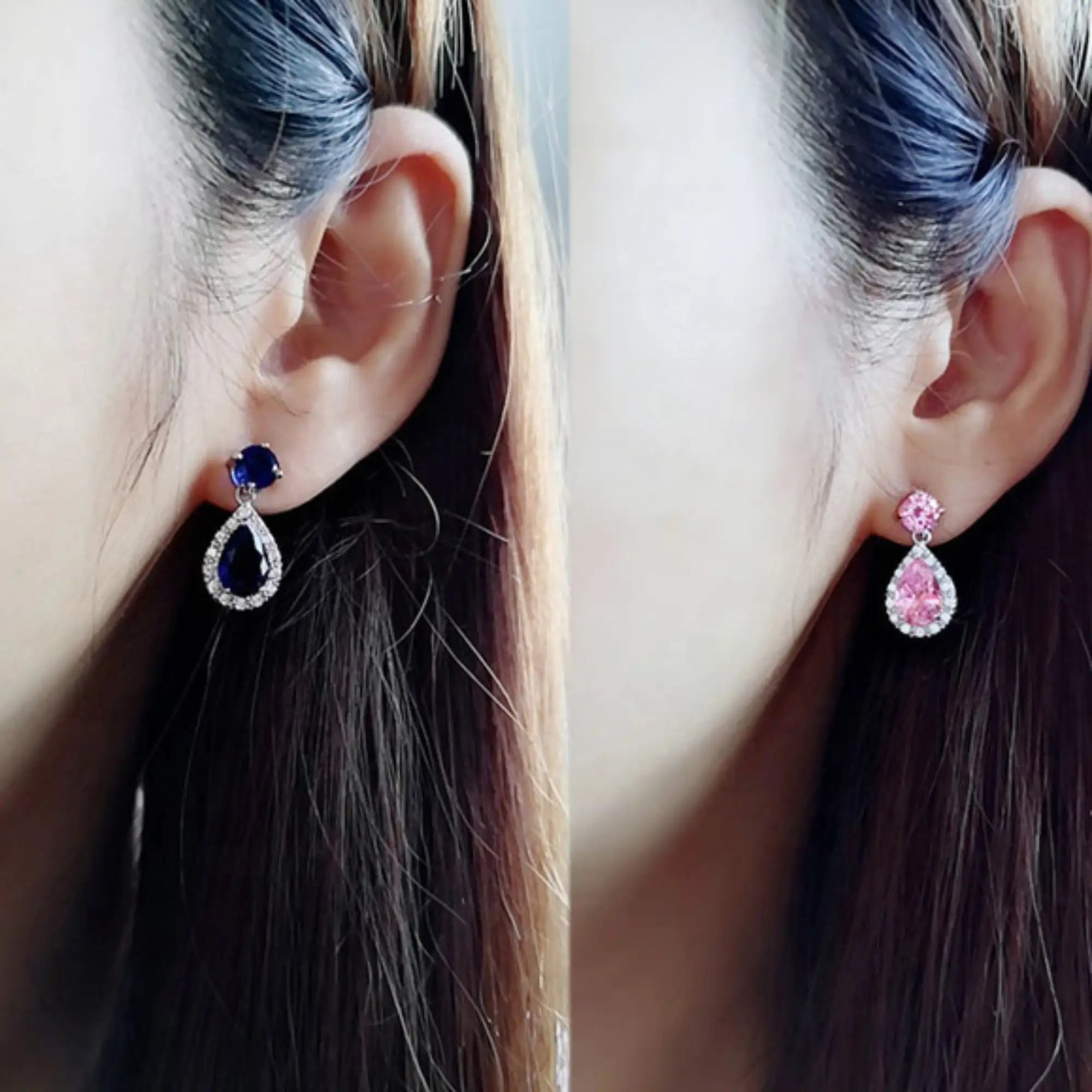 5-Color Water Drop Zircon Silver Earrings