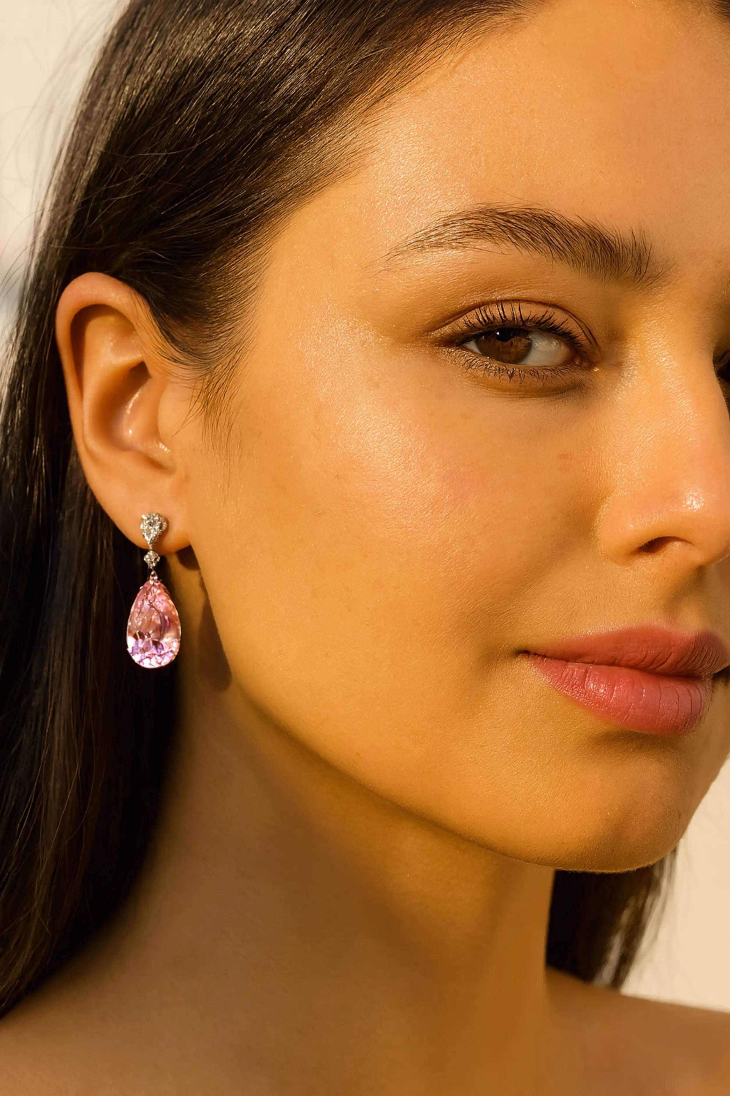 Blue Pink CZ Teardrop Wedding Earrings