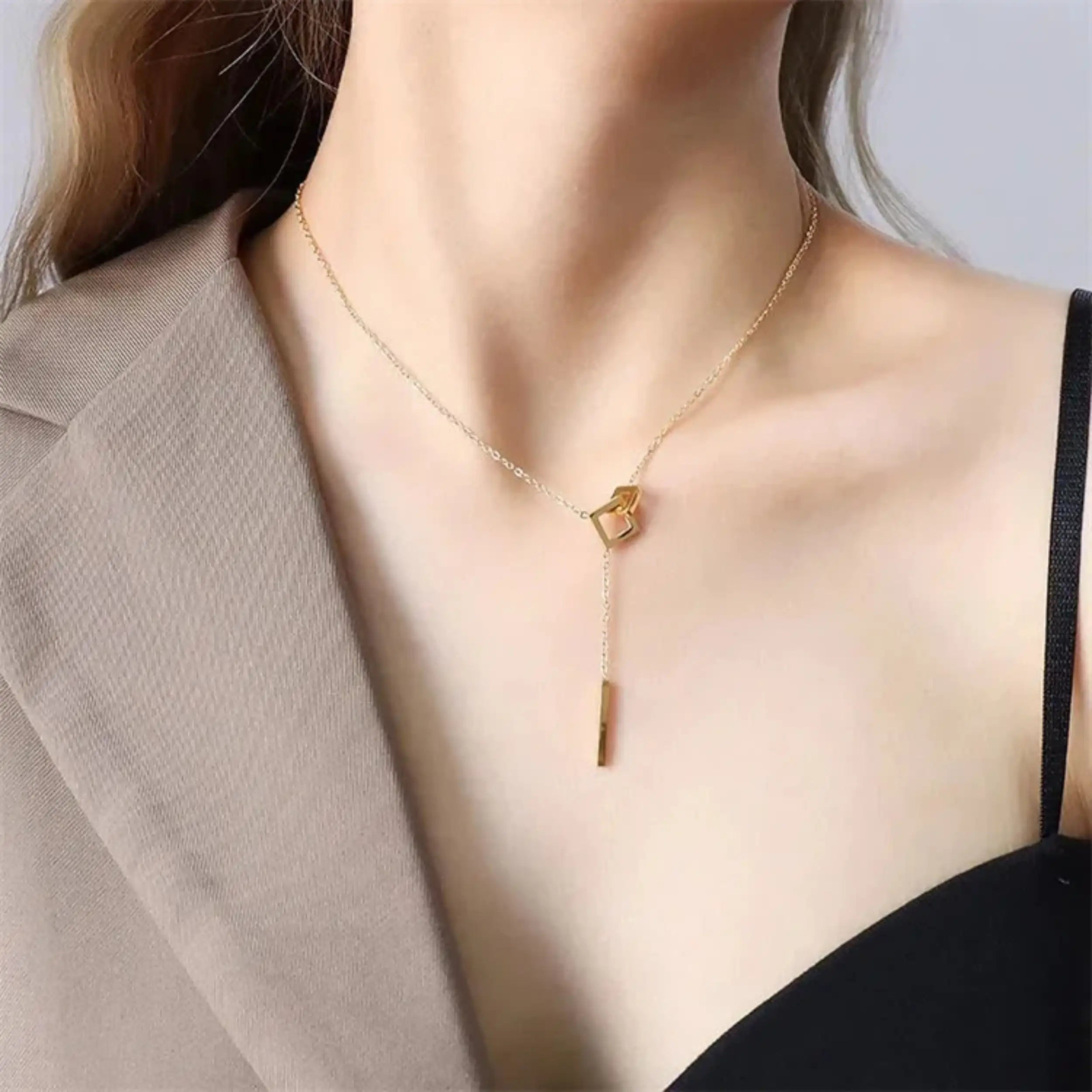 Gold Geometric Y-Shaped Tassel Necklace
