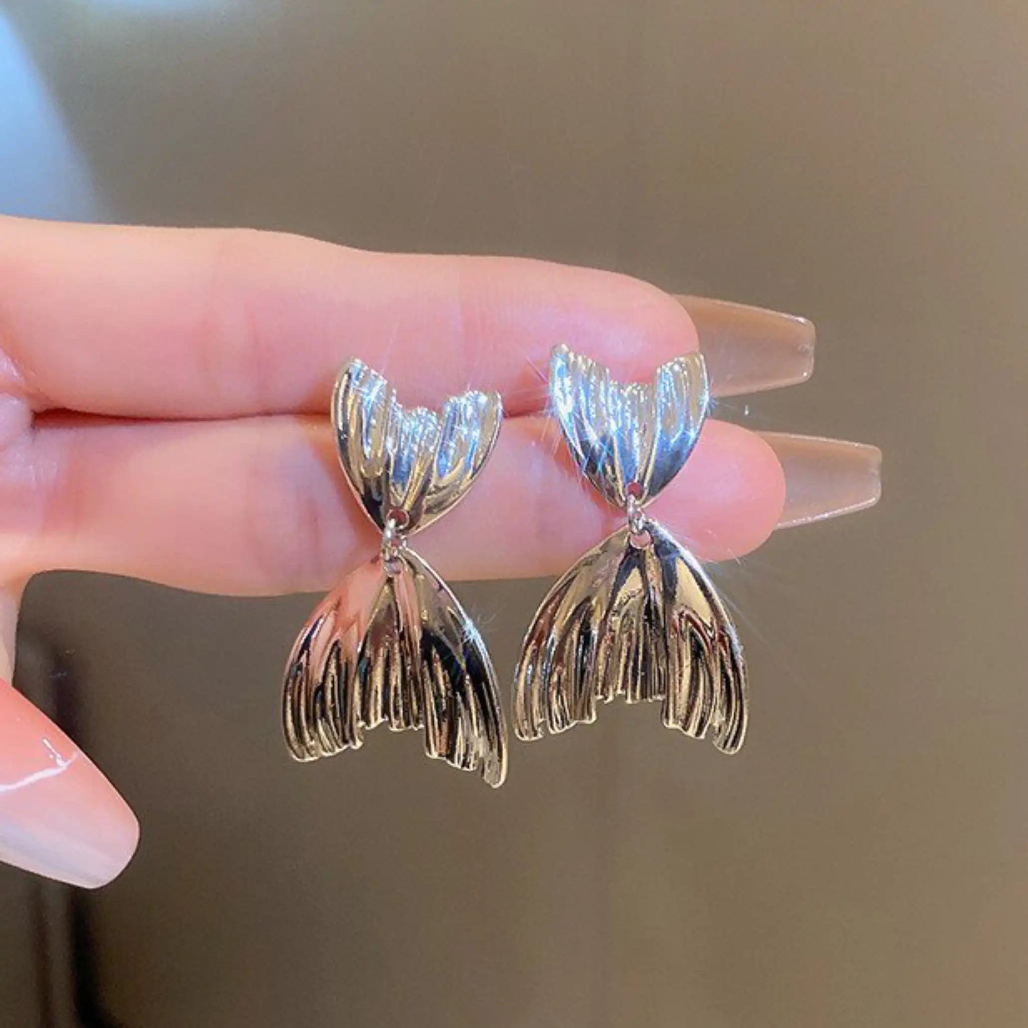 925 Silver Plated Fish Tail CZ Stud Earrings for Women