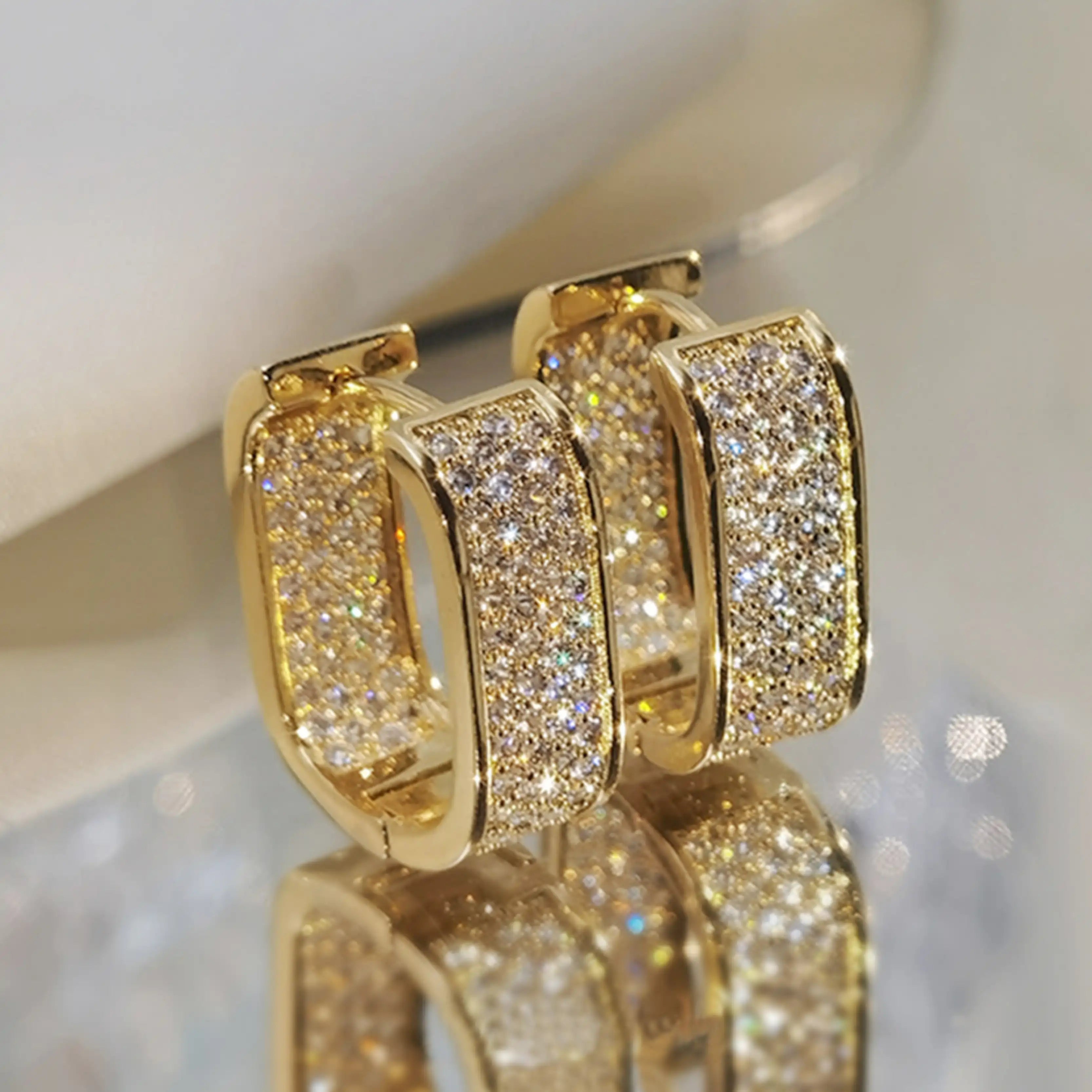 Hip Hop Fashion Paved CZ Hoop Earrings