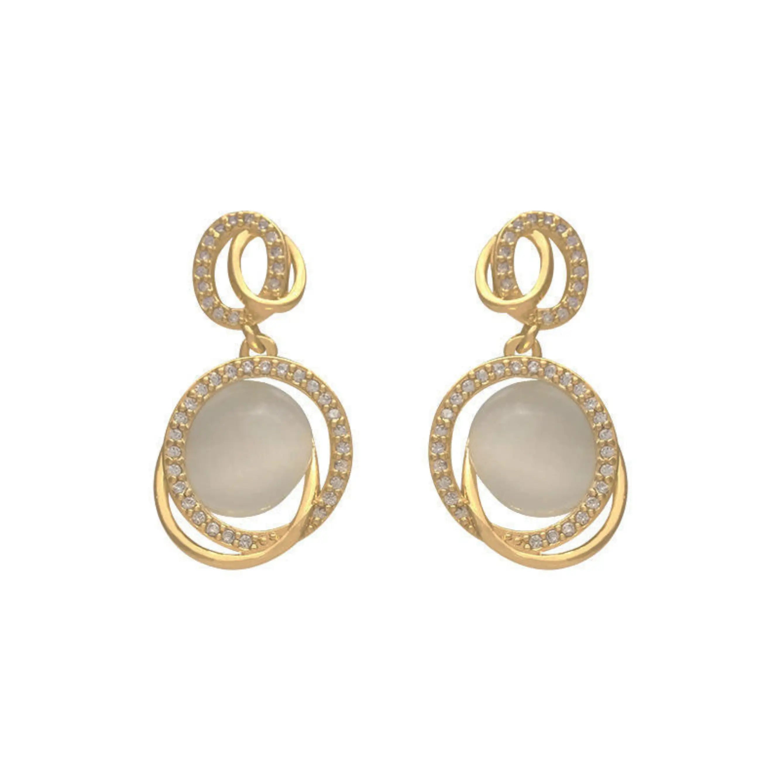 Gold Plated Oval Moonstone CZ Engagement Earrings
