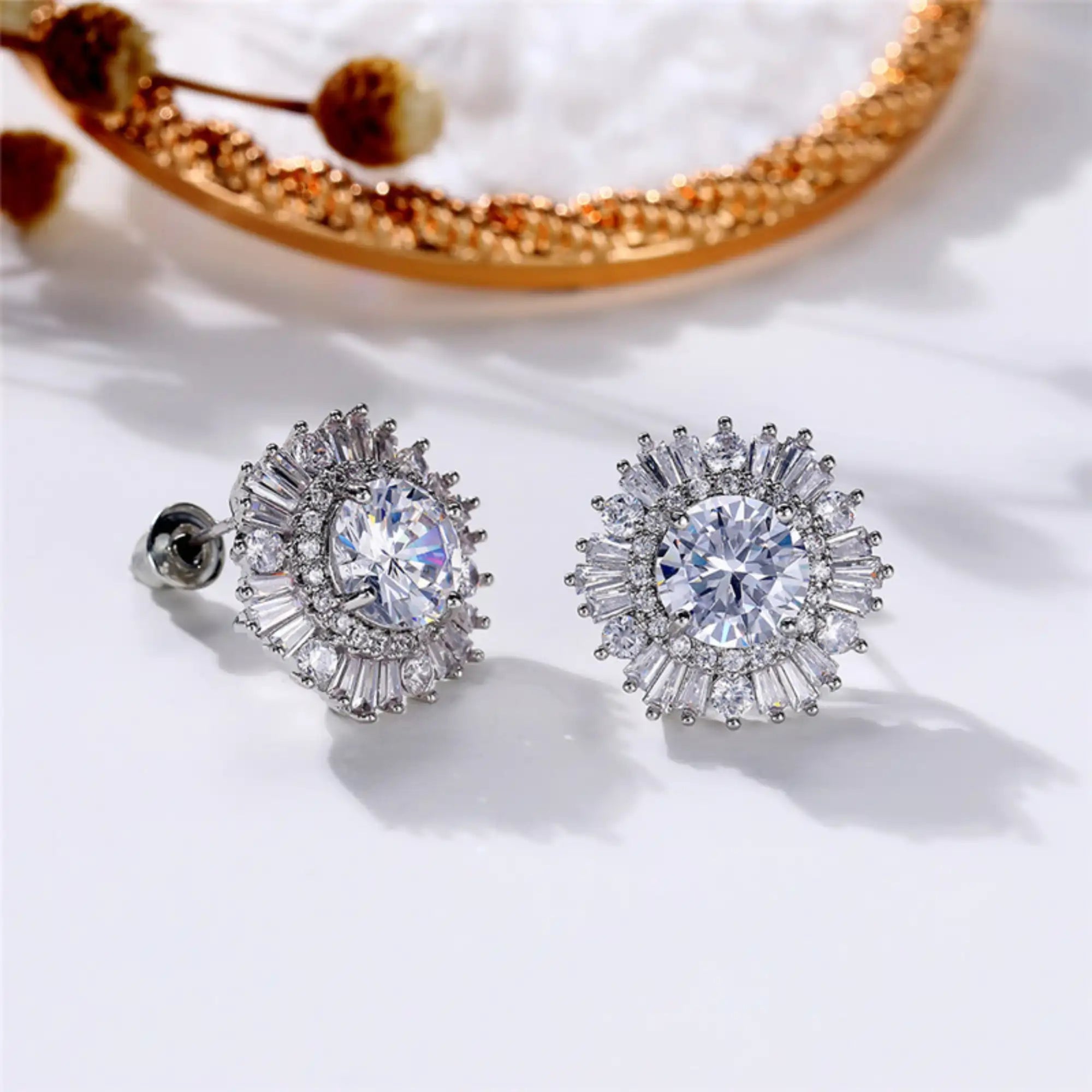Zircon Flower Wedding Stud Earrings