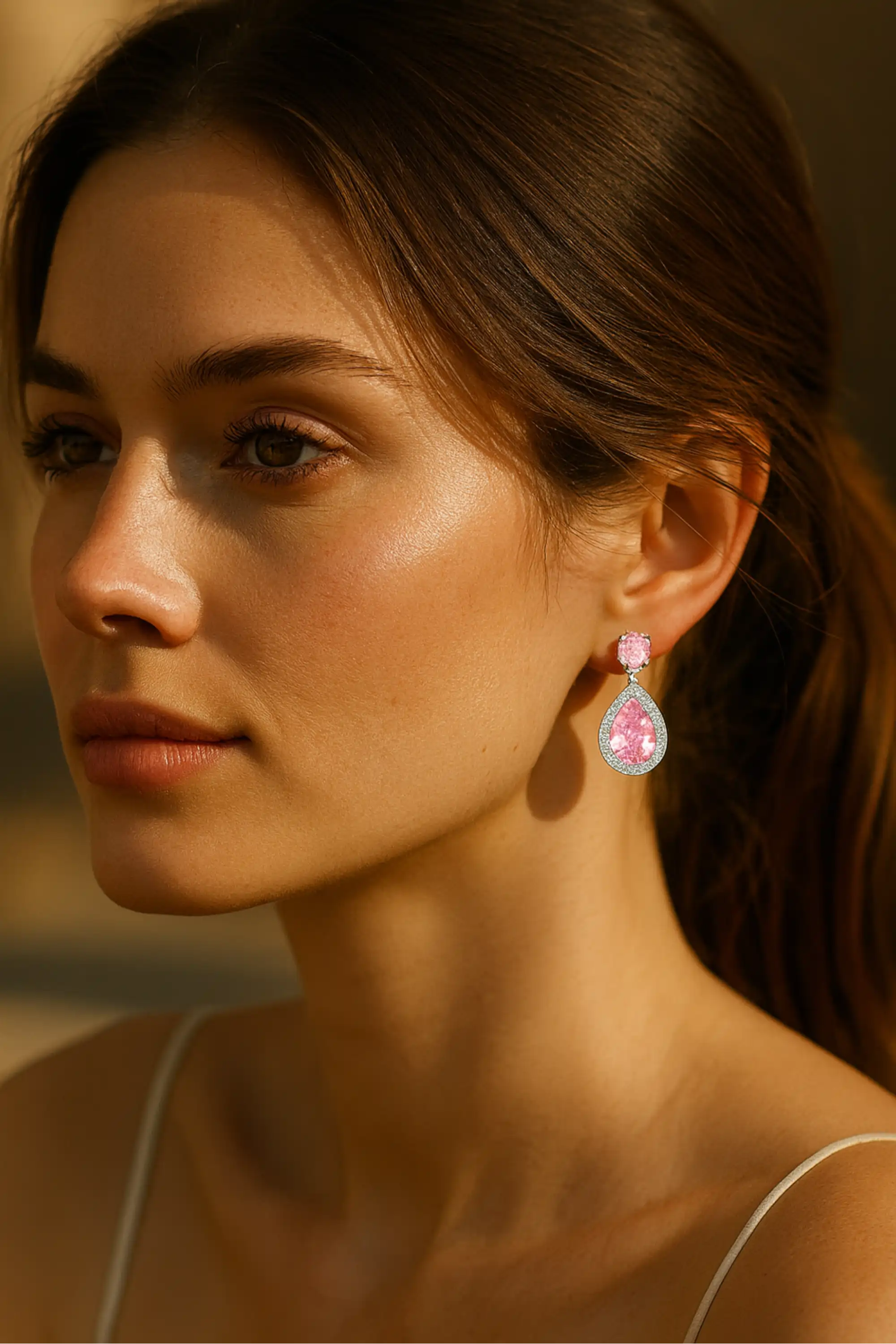 5-Color Water Drop Zircon Silver Earrings