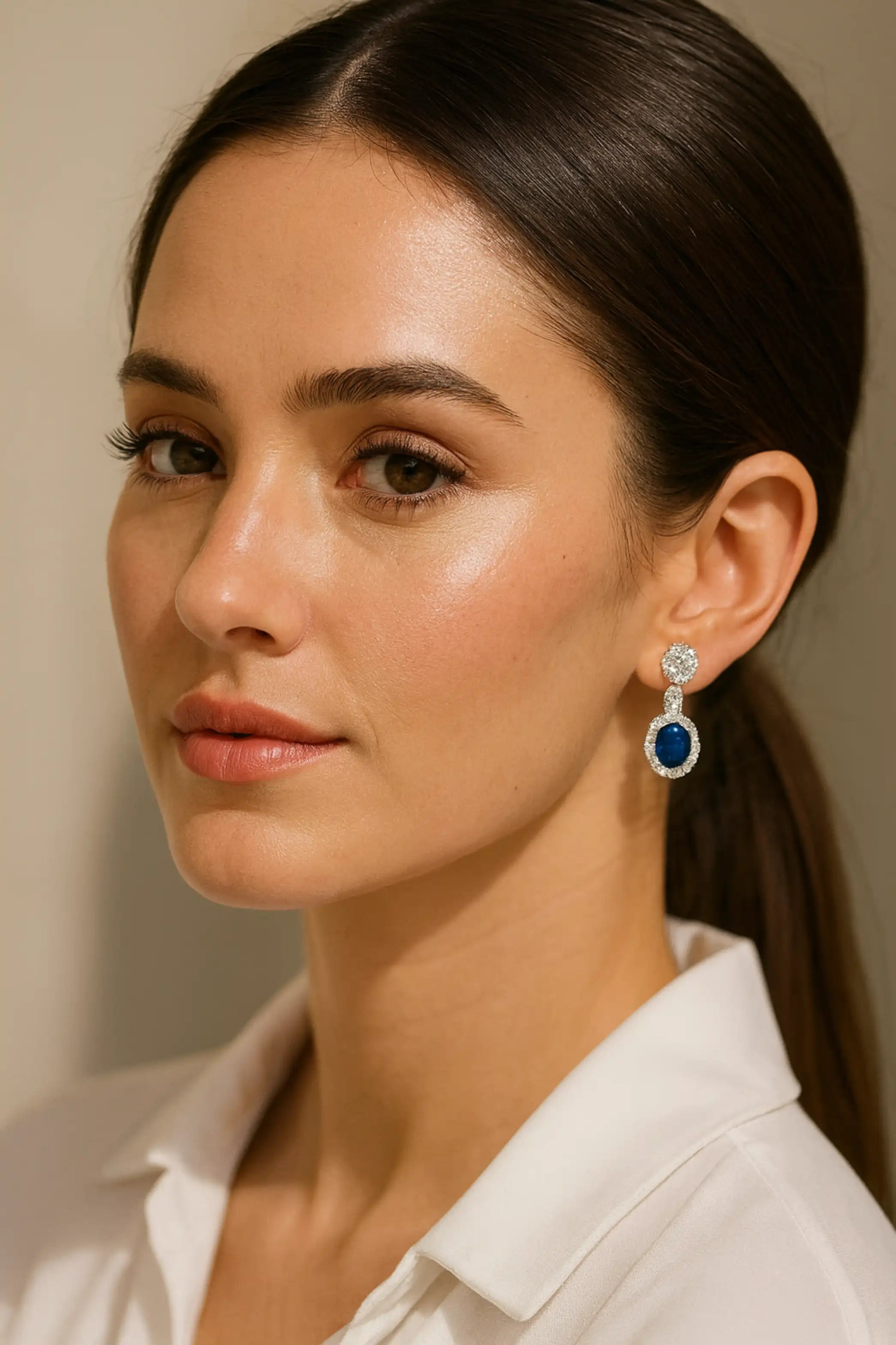 Sapphire Blue CZ Oval Drop Earrings