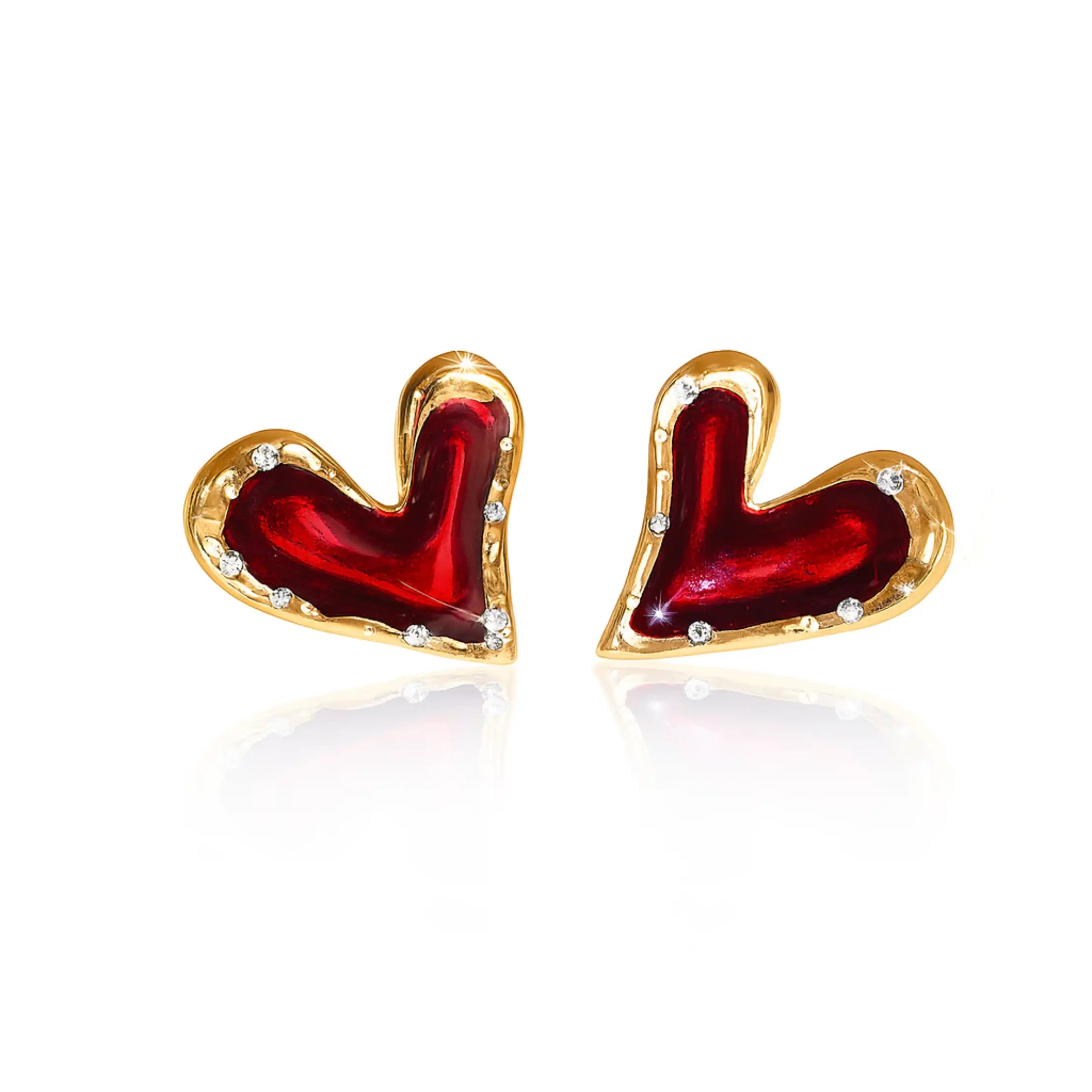 14K Gold Plated Elegant Red Heart Stud Earrings