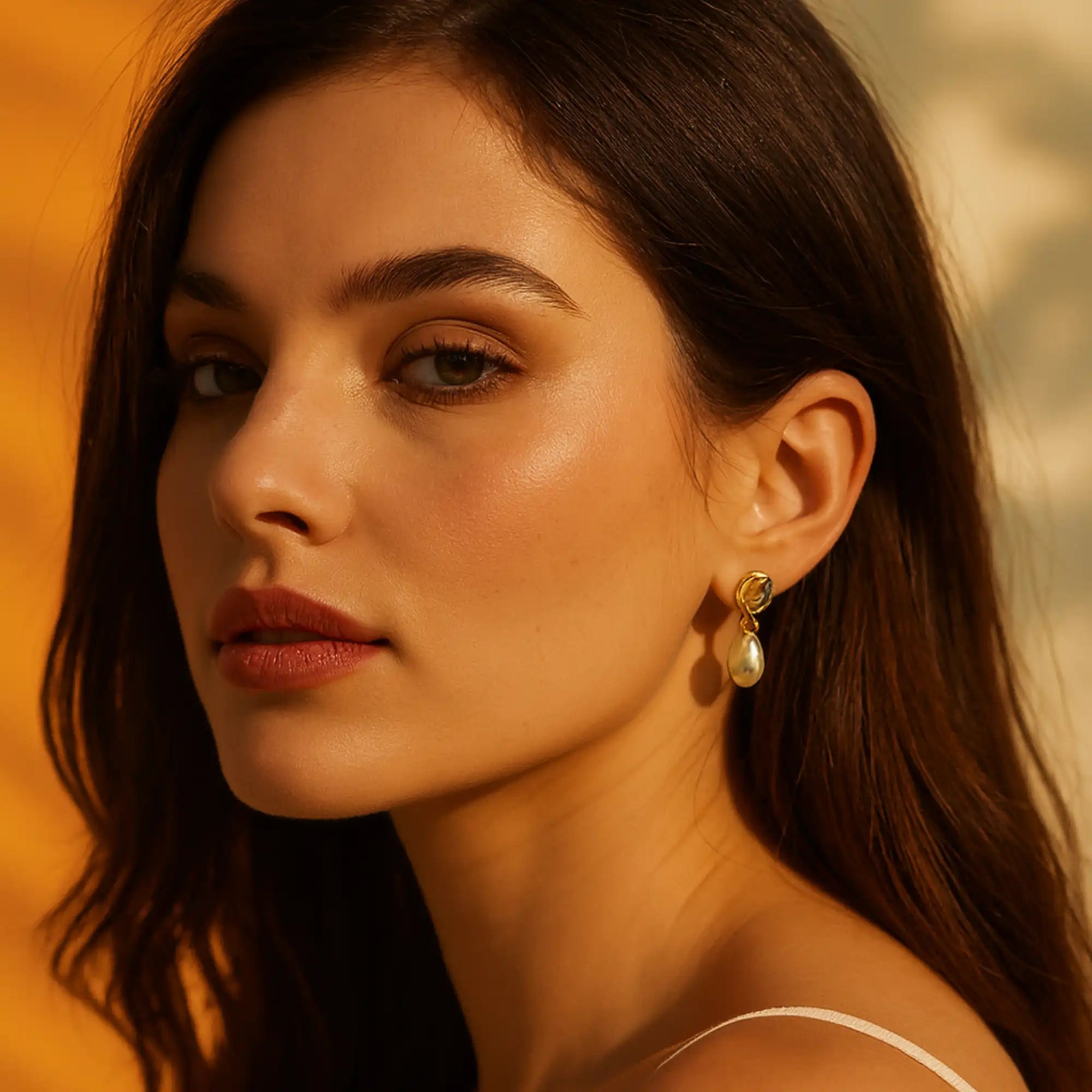 18K Gold Oval Hoop Pearl Earrings