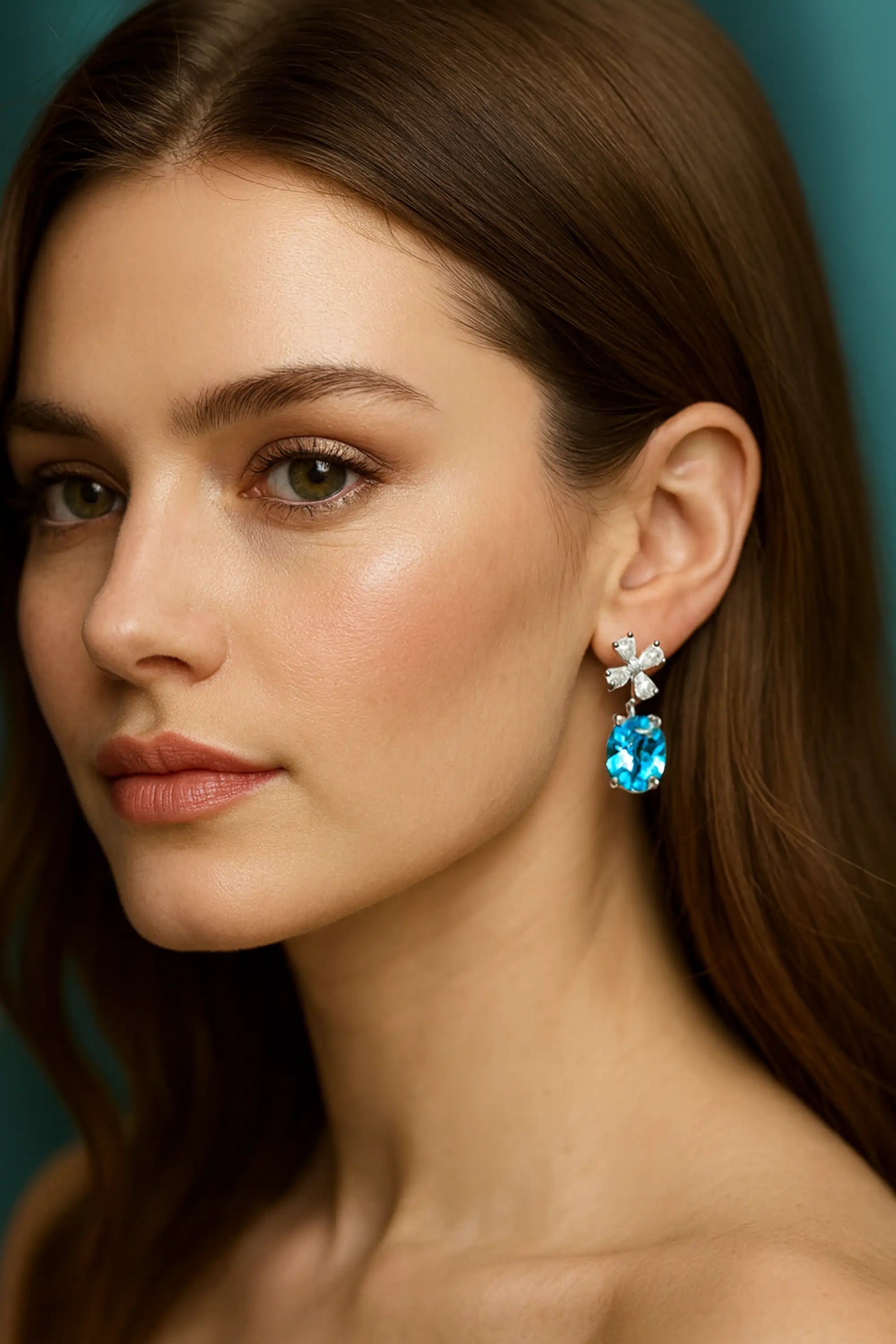 CZ Flower Dangle Wedding Earrings
