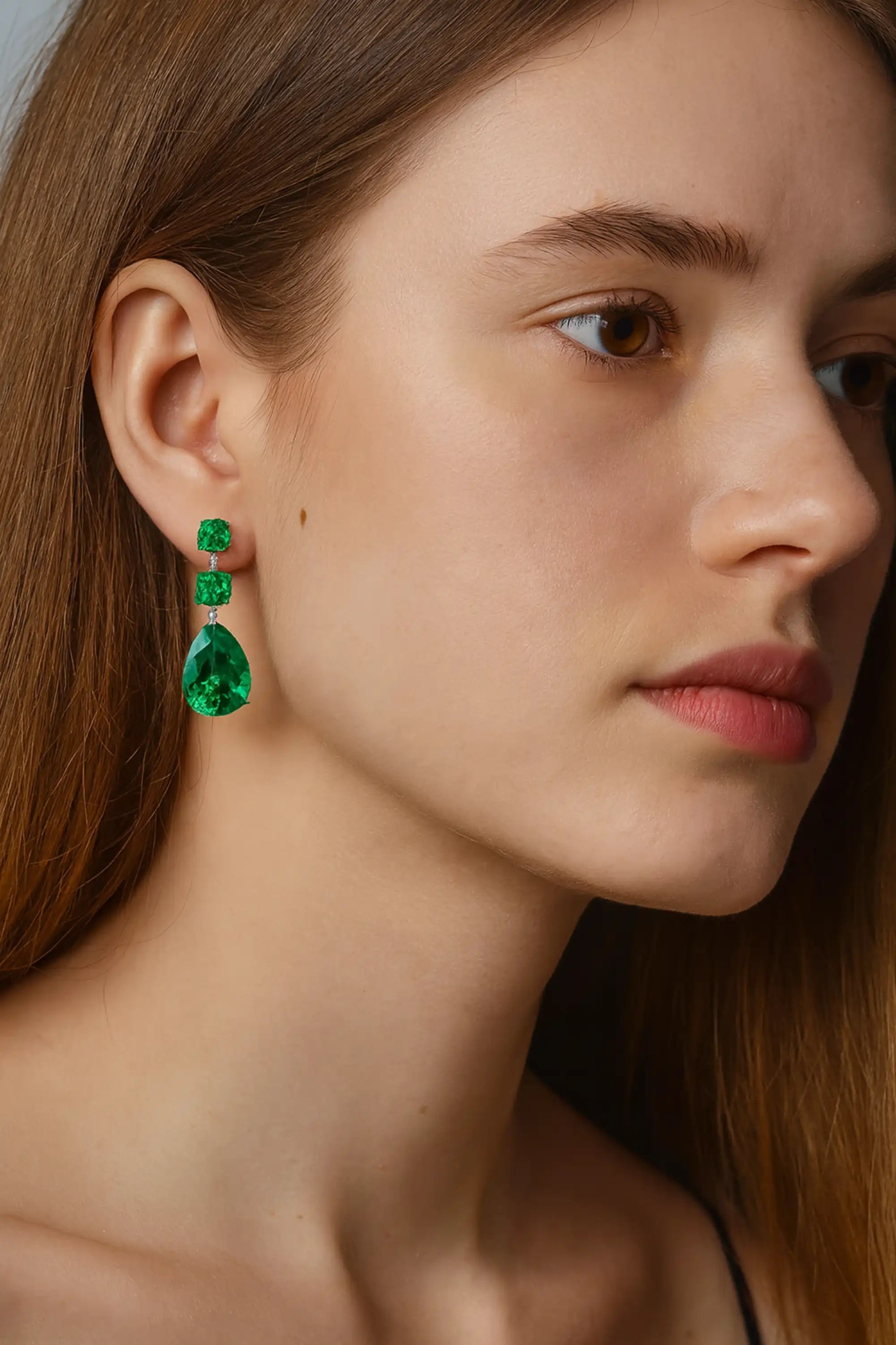 Green CZ Water Drop Dangle Earrings