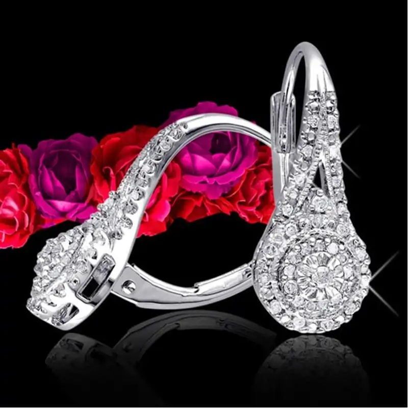 CZ Round Drop Hoop Earrings