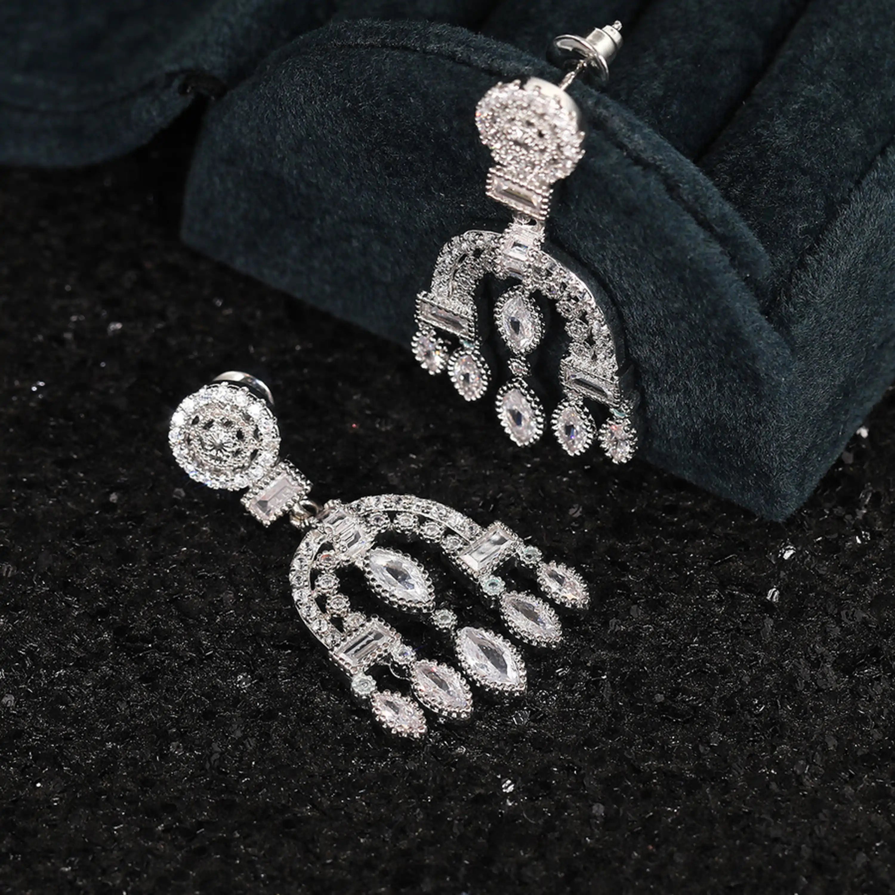 Luxury CZ Crystal Long Bridal Drop Earrings for Women