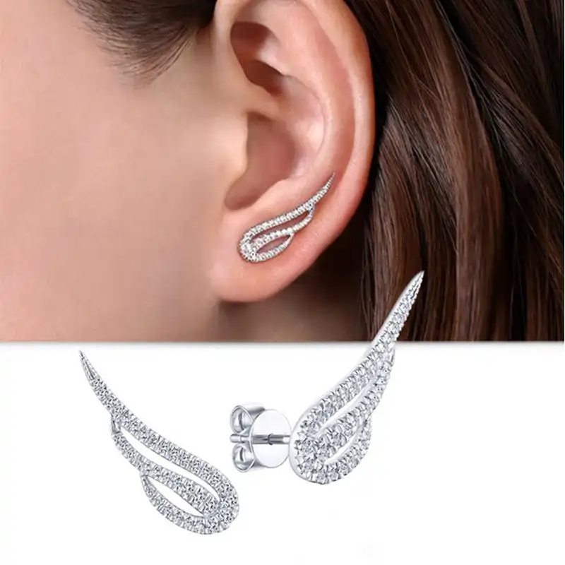 CZ Angel Wing Stud Earrings