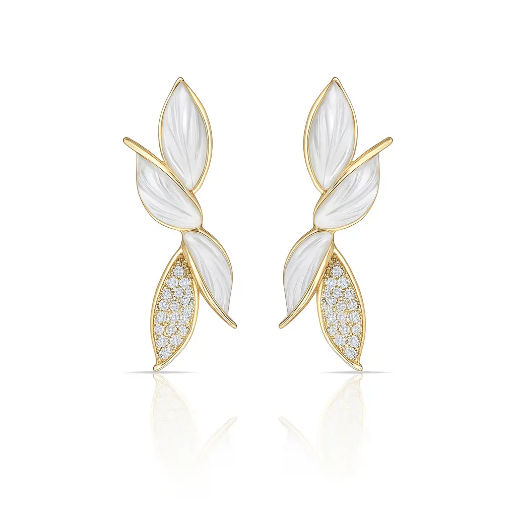 Gold CZ Flower Drop Earrings