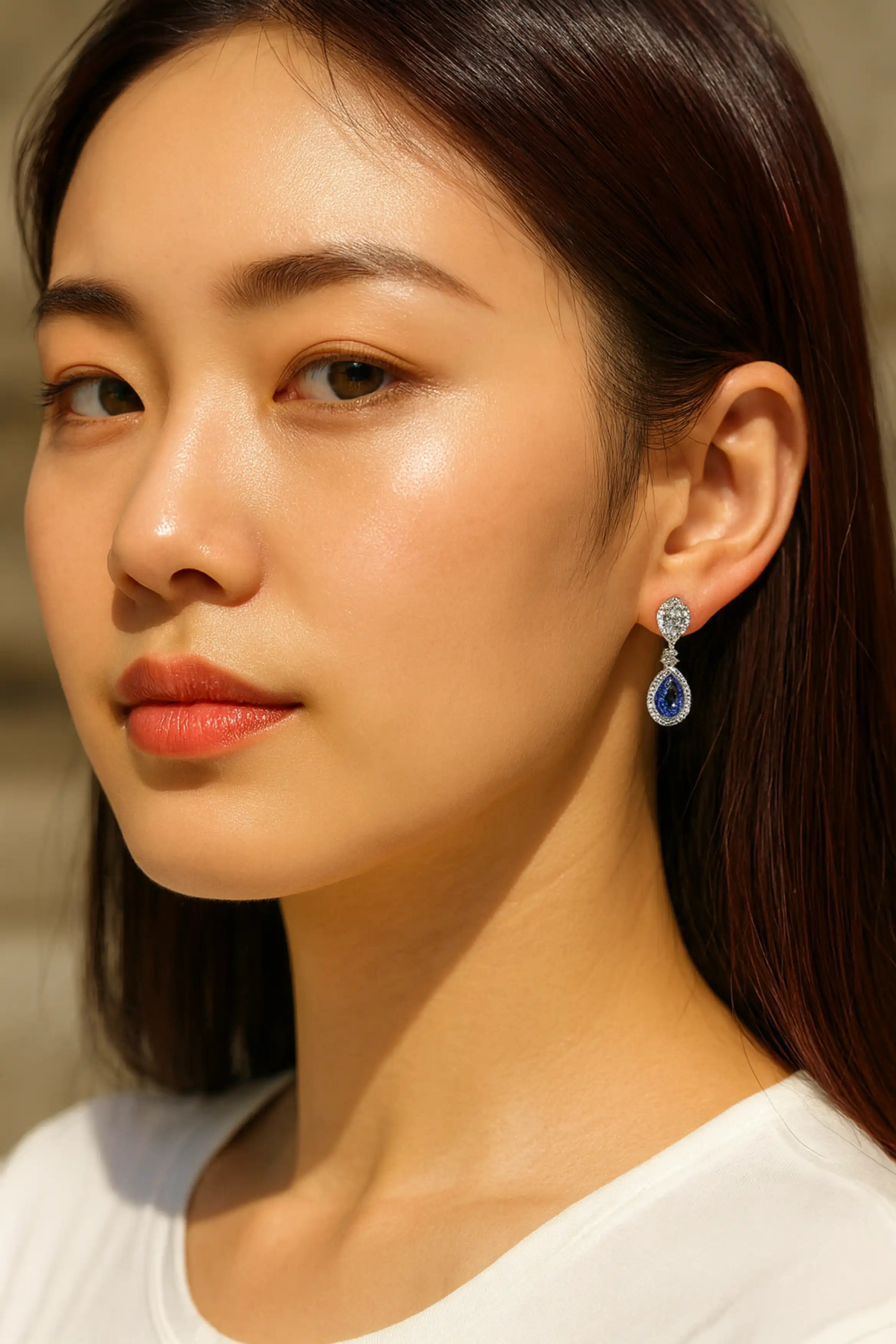 Silver Plated Blue CZ Water Drop Wedding Earrings for Women