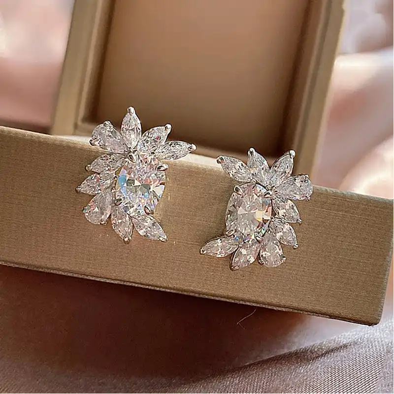 Flower CZ Stud Earrings for Women