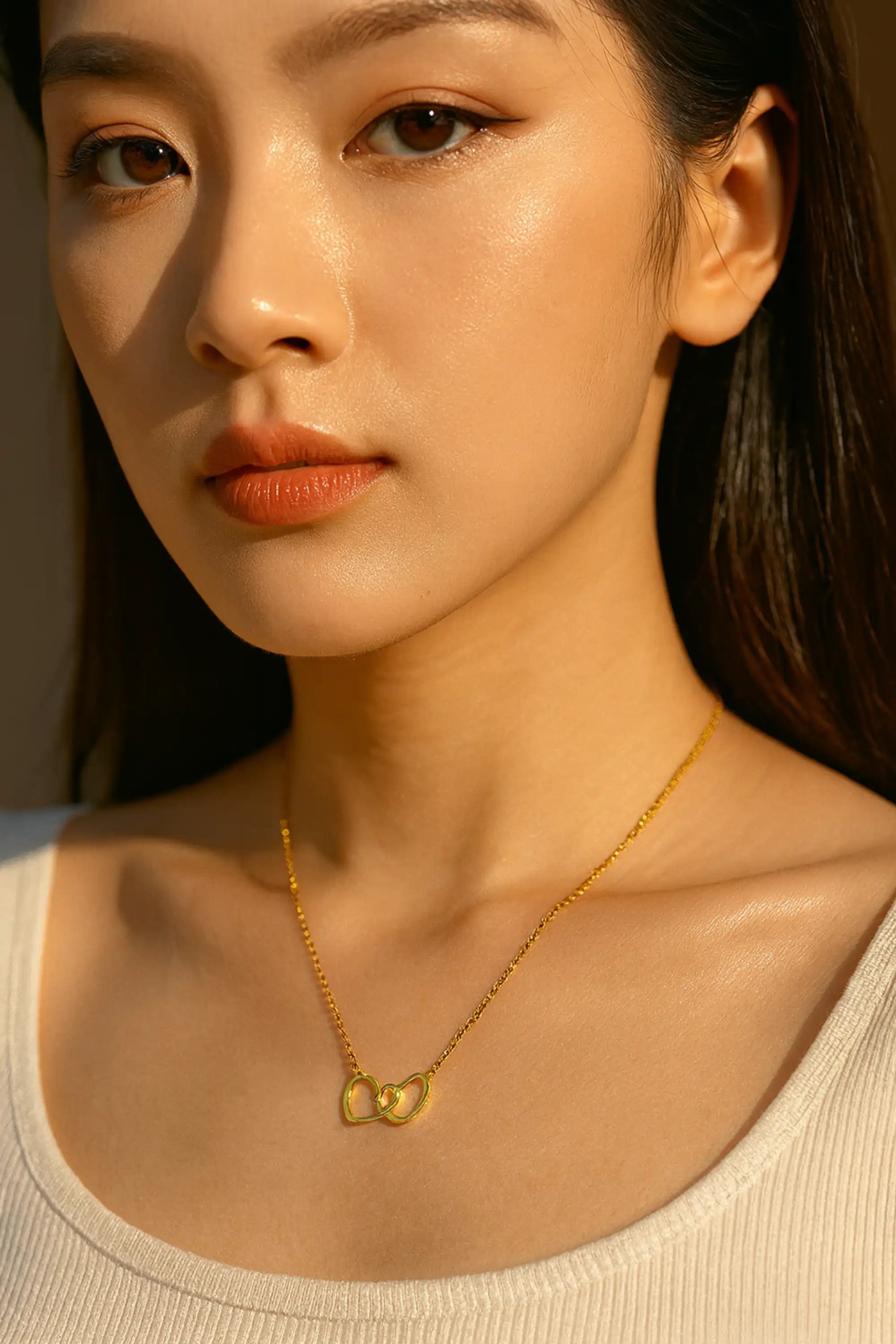 Titanium Steel Double Heart Pendant Necklace