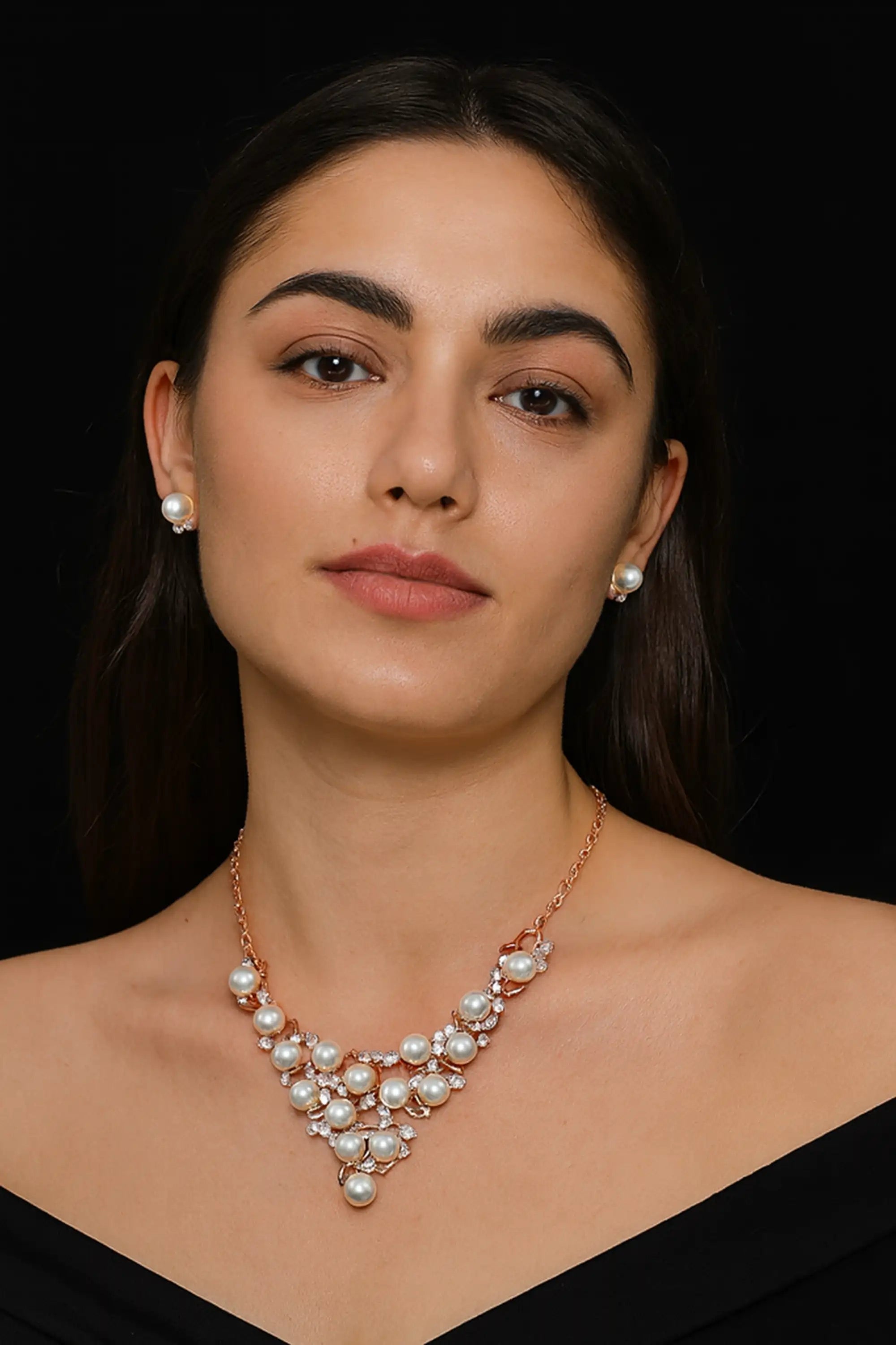 Bridal Gold Diamond Pearl Jewelry Set