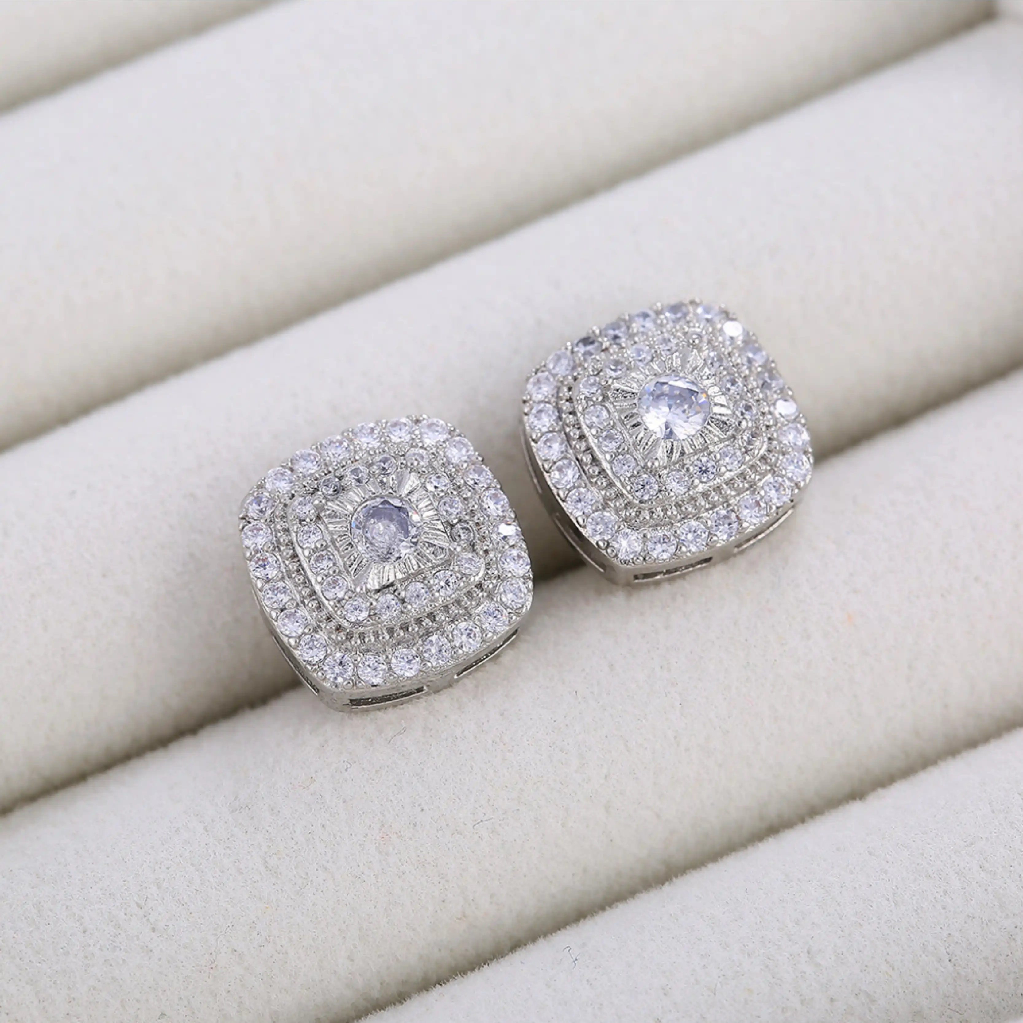 CZ Pave Square Stud Earrings