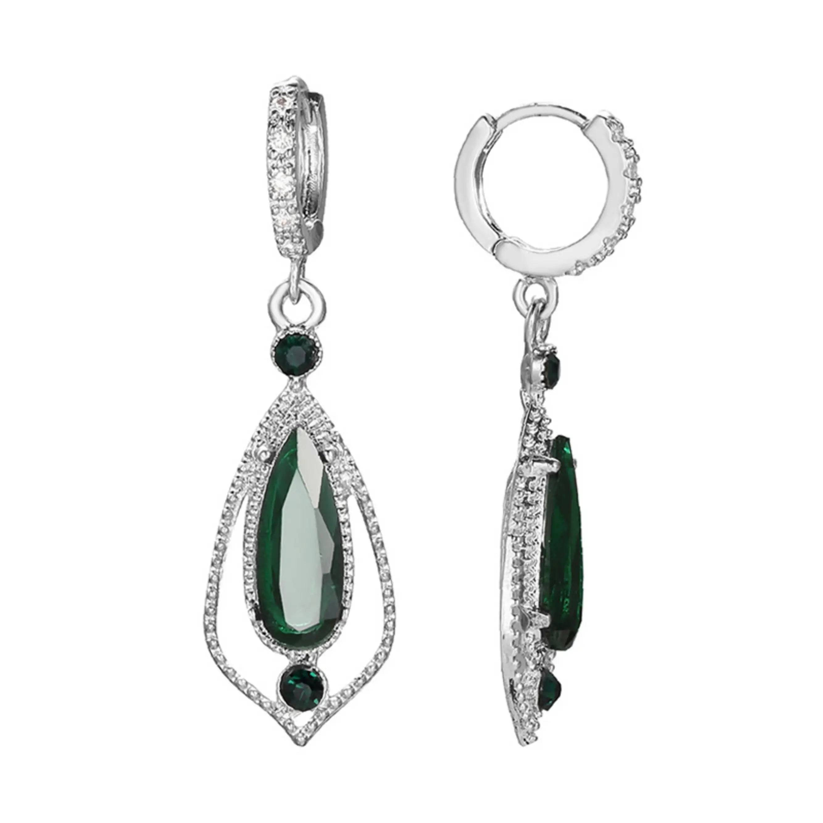 Emerald CZ Geometric Drop Earrings